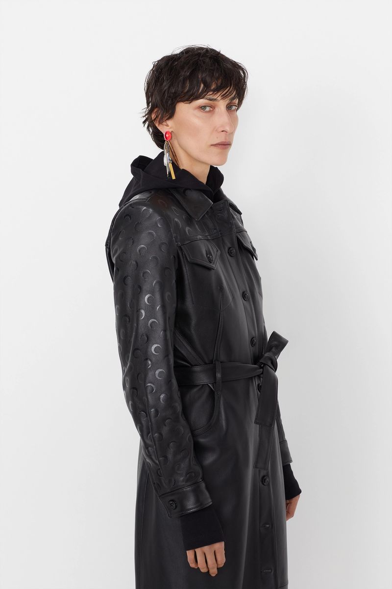 Moon Leather Belted Long Coat