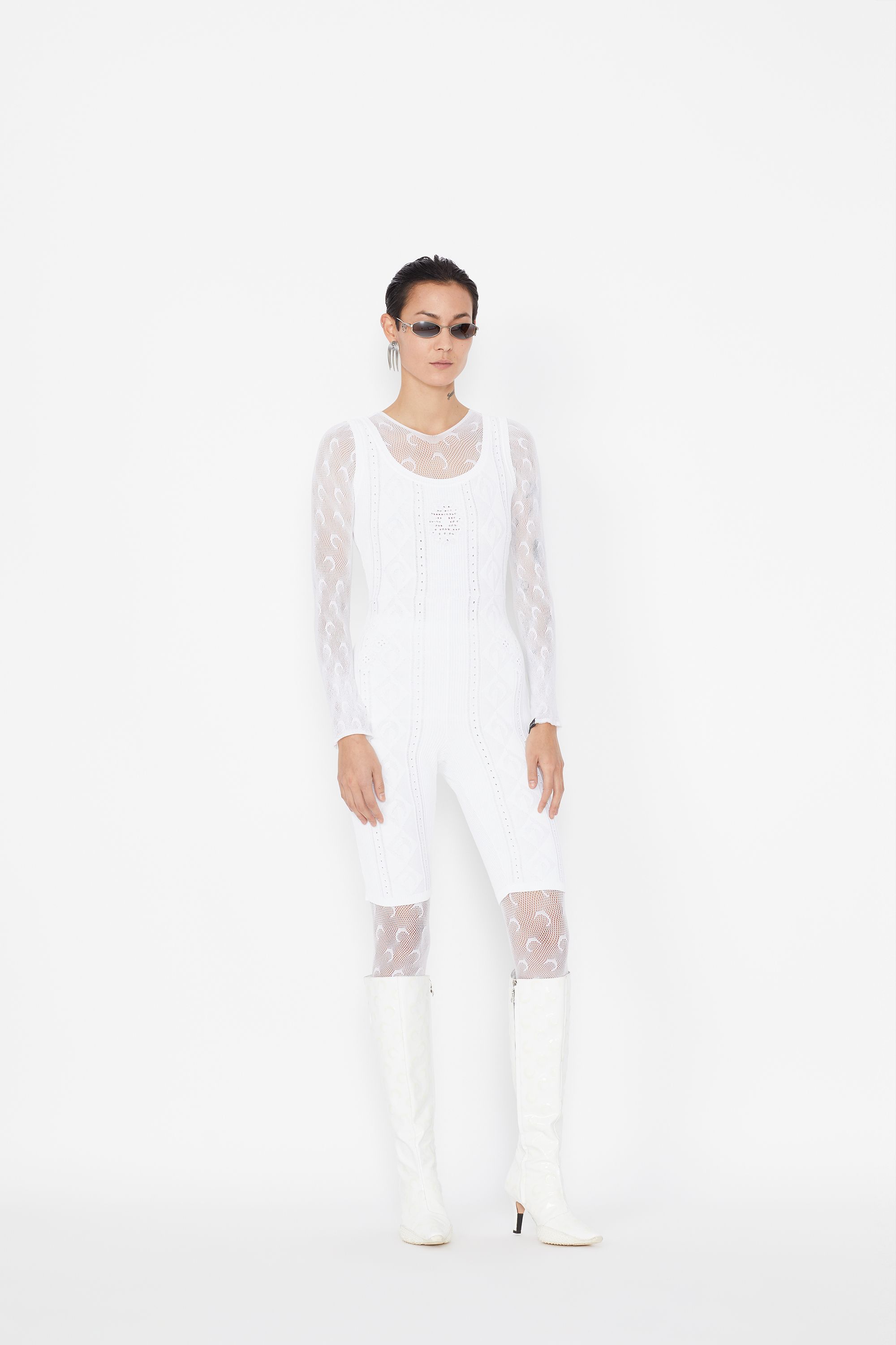 Lunar-Pointelle Knit Cycling Catsuit • Marine Serre