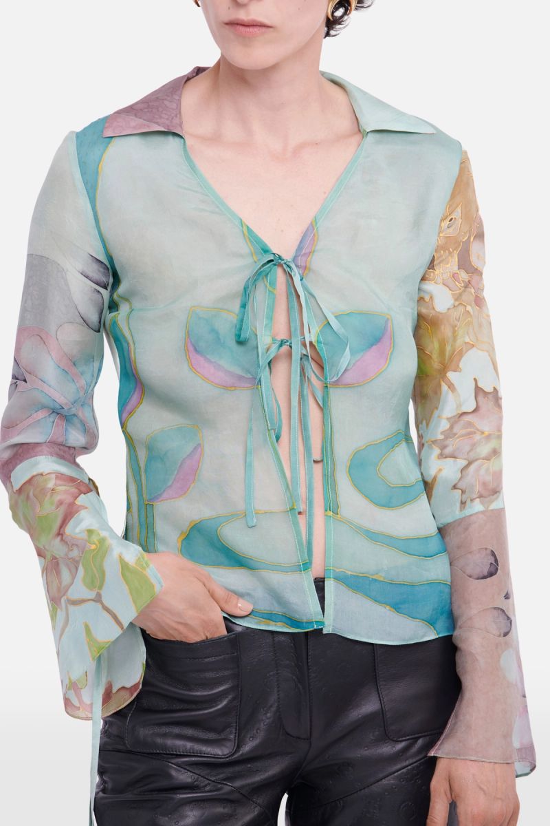 Regenerated Silk Scarves Lace Up Shirt