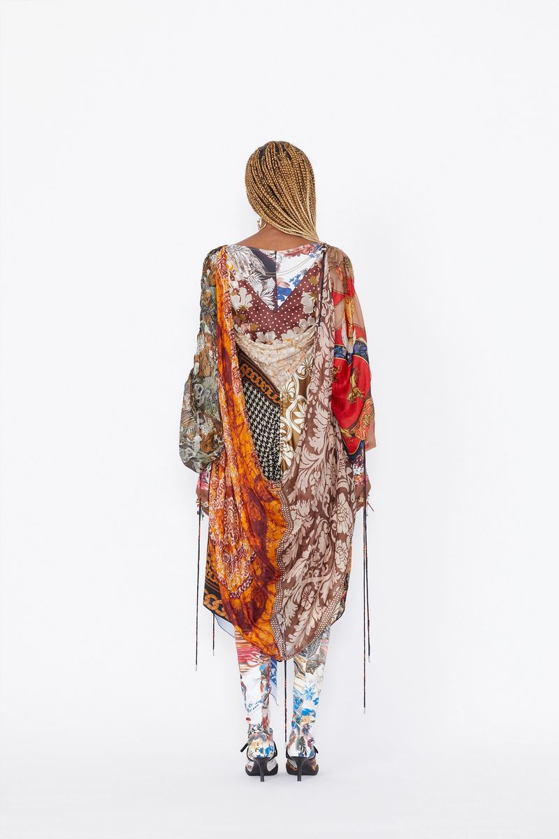 Silk Scarves Drawstring Tunic Dress