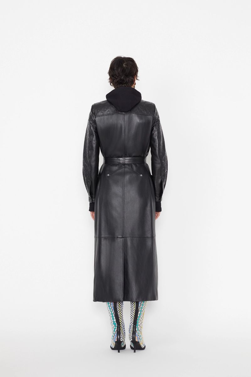 Moon Leather Belted Long Coat