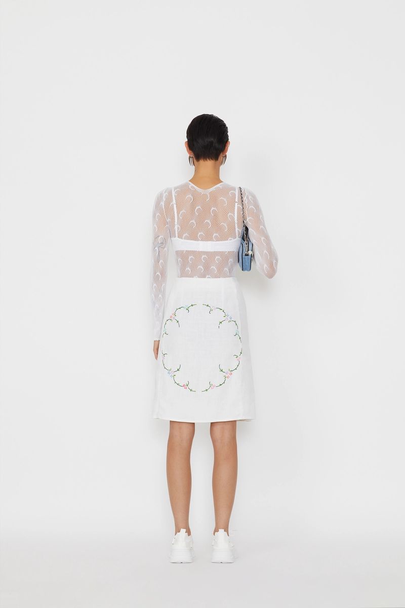 Embroidered Linens Slitted Skirt