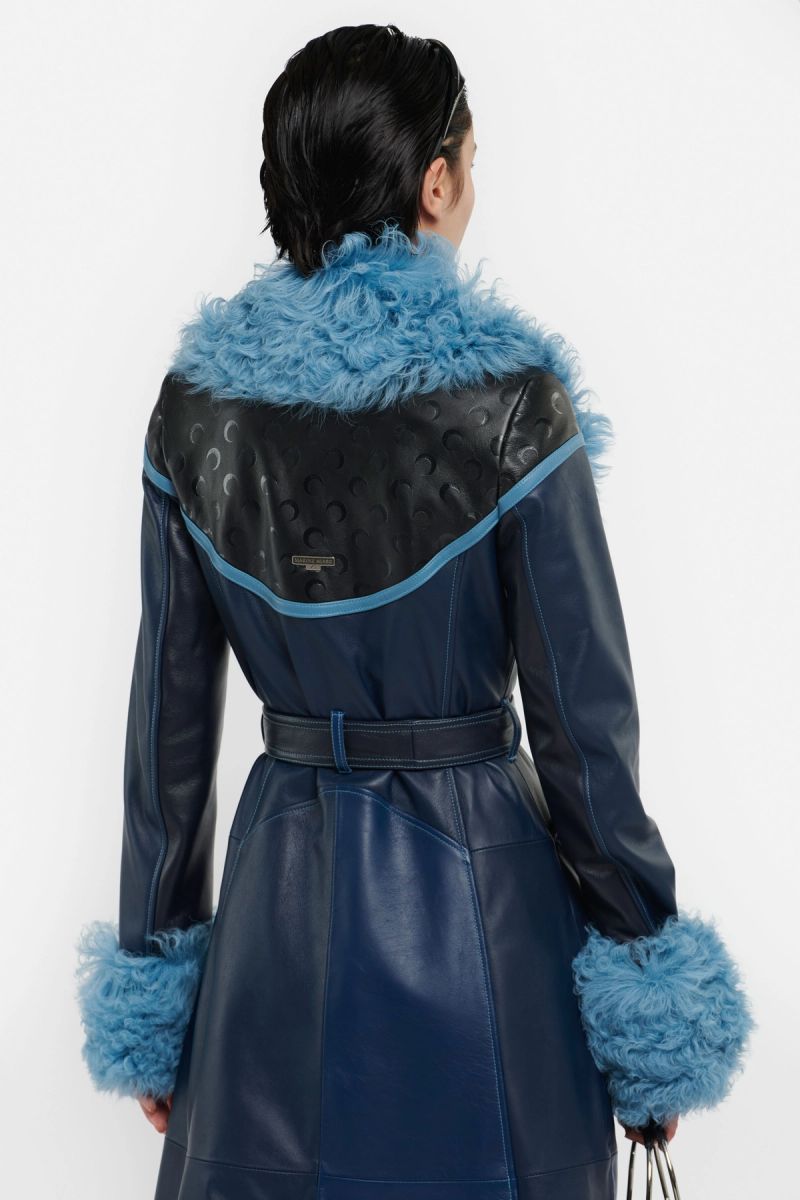 Blue-Tones Double Breasted Leather Coat