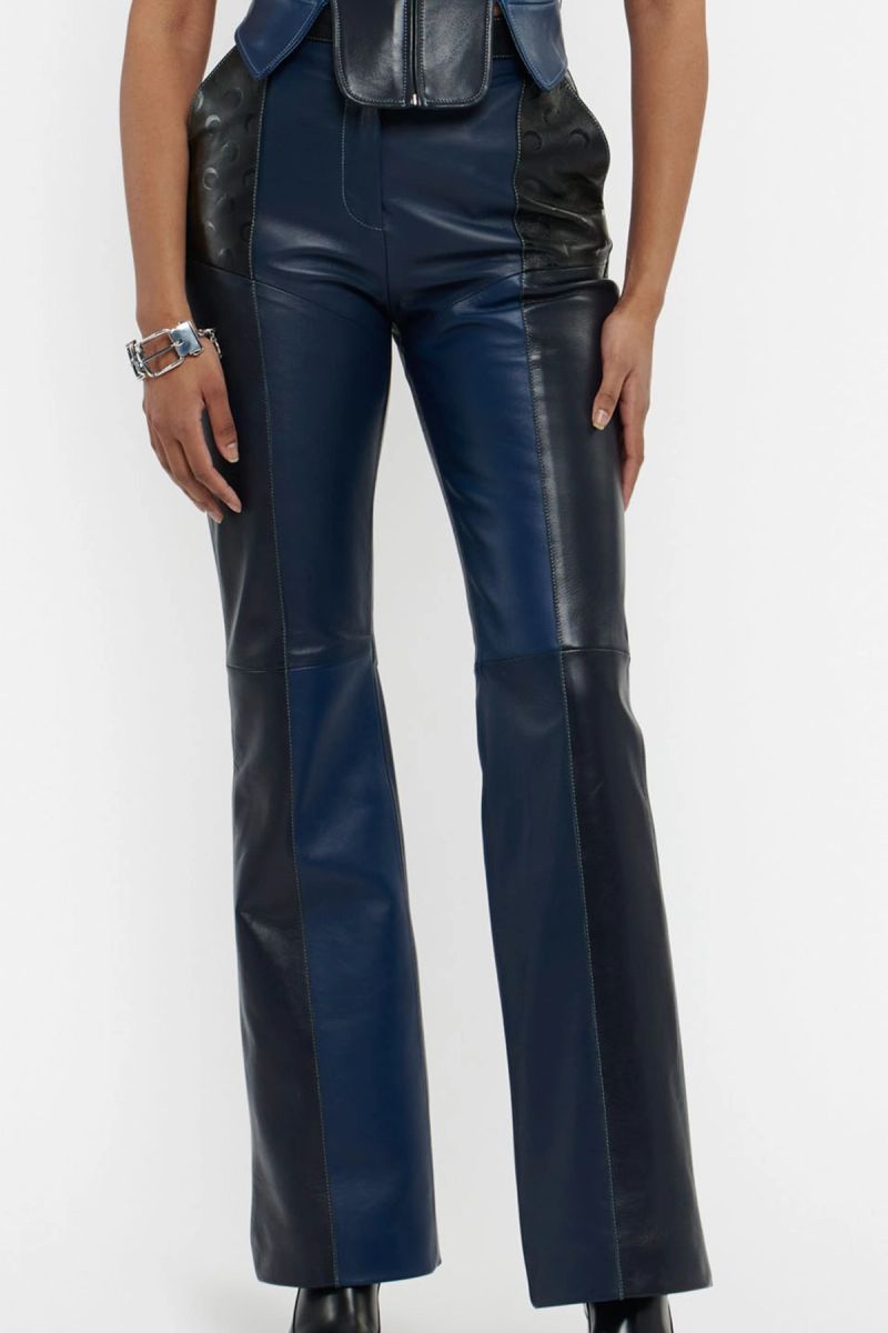 Blue-Tones Wide Legs Leather Trousers