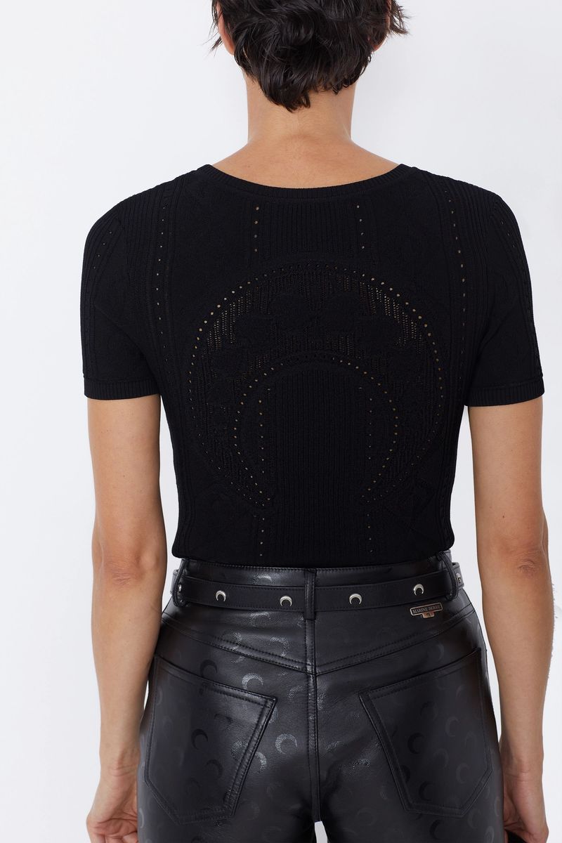 Lunar-Pointelle Knit Short-Sleeved Top