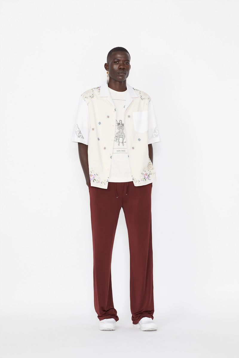 Unisex Embroidered Linens Bowling Shirt