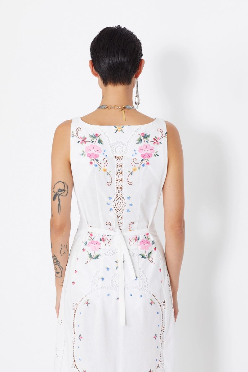 Embroidered Linens Buttoned Long Dress