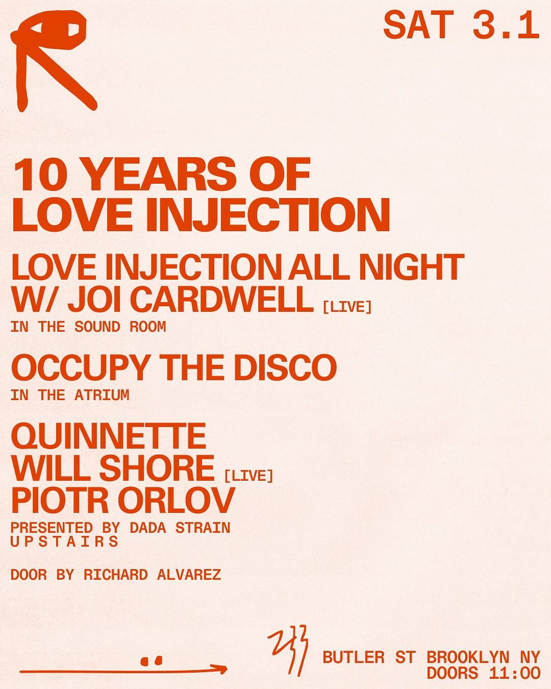 Love Injection March 1st Public Records lineup poster