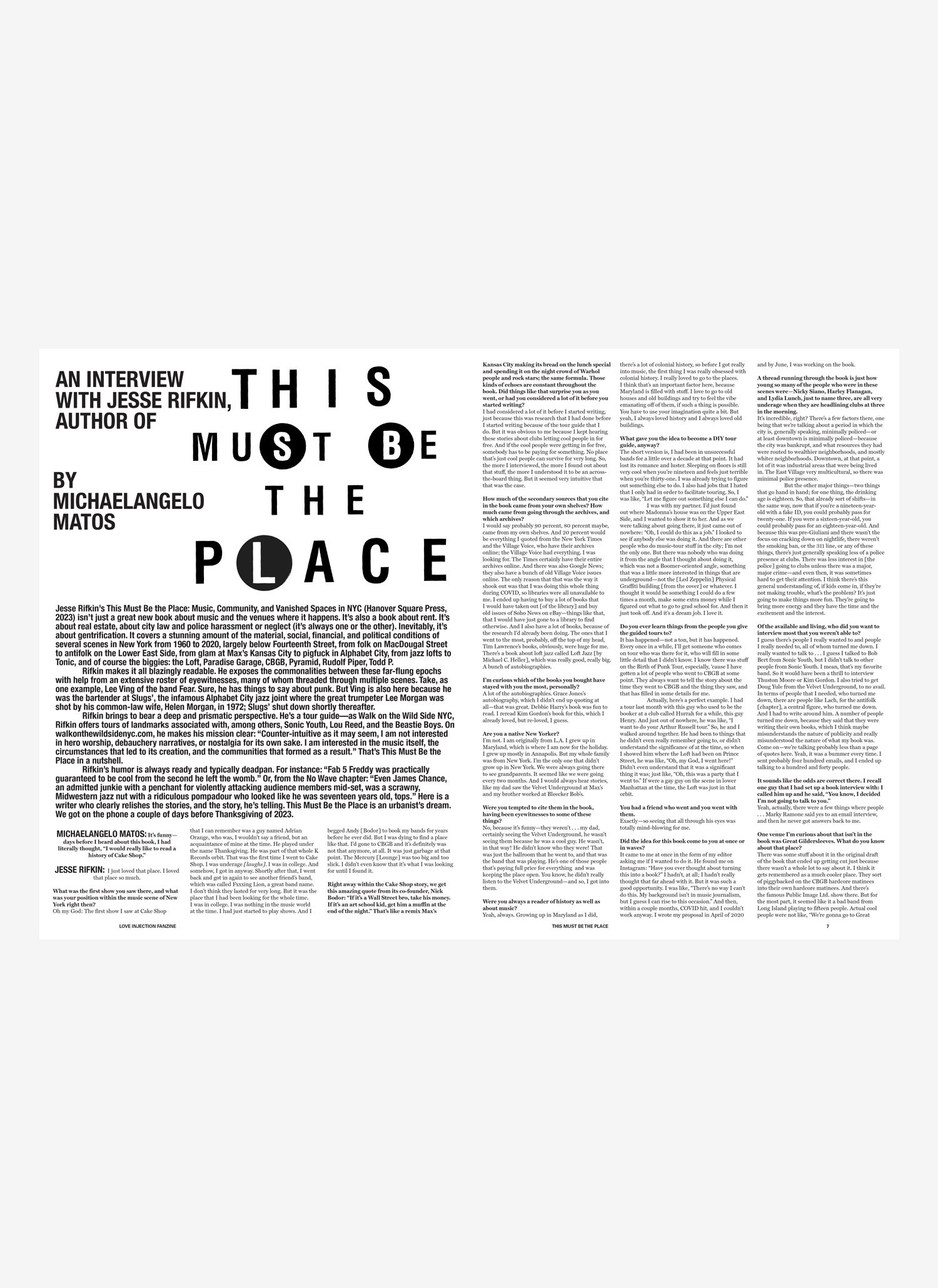 Love Injection Issue 70 Jesse Rifkin Michaelangelo Matos