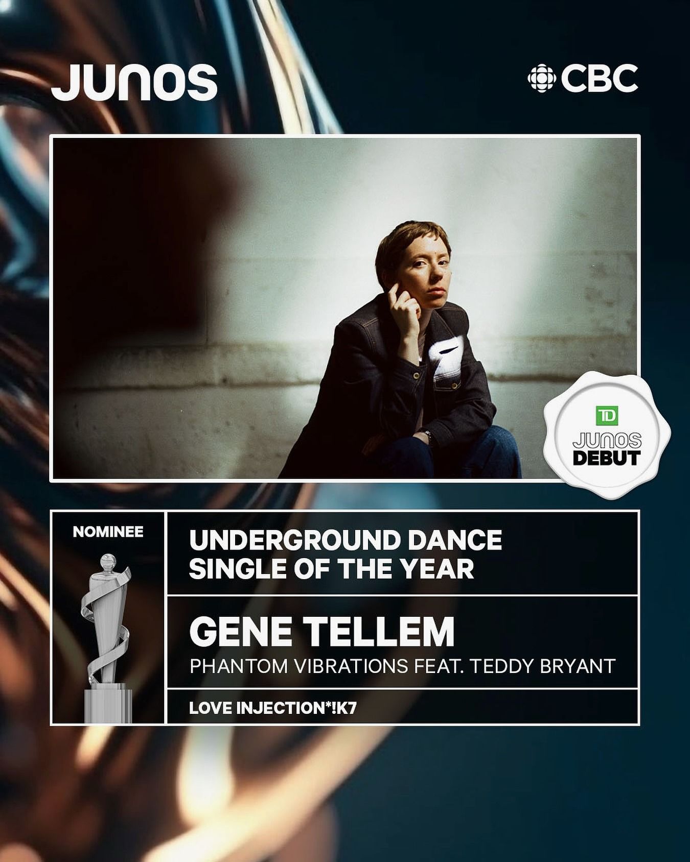 Gene Tellem is nominated for the Juno Awards 2026