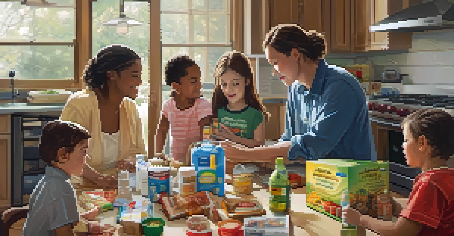 A family working together to prepare an emergency supply kit in a cozy kitchen.