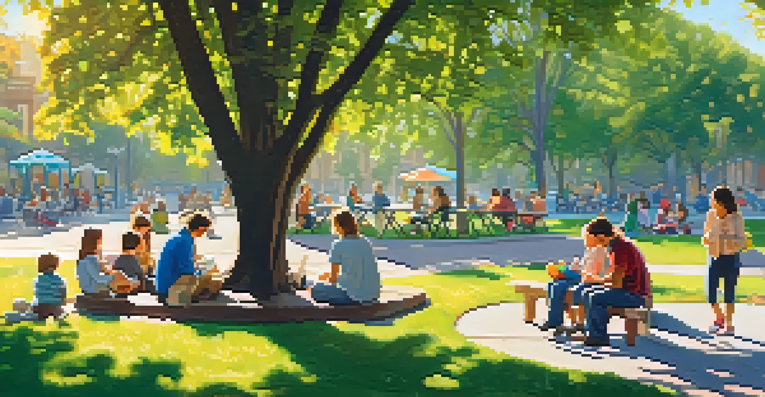 Families picnicking under trees in Van Vorst Park, with children playing in the background.