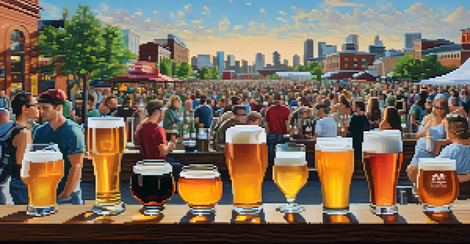 Craft beverages displayed at the Jersey City food festival with people enjoying drinks and live music creating a festive atmosphere.