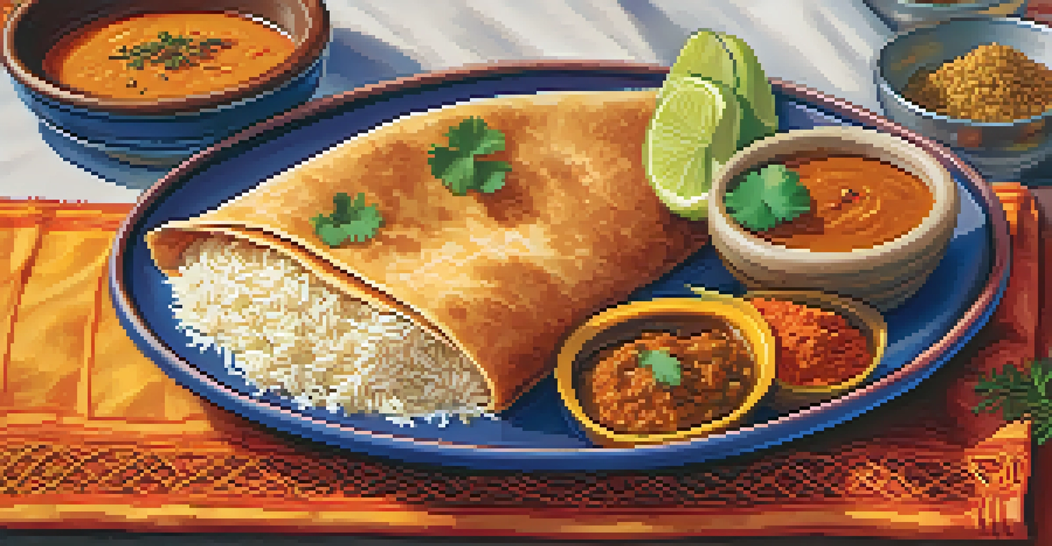 A plate of Indian dishes including butter chicken and biryani, presented with vibrant colors in a culturally rich setting.