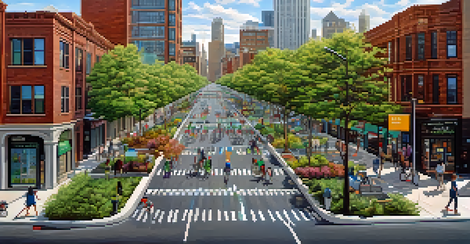An aerial perspective of Jersey City illustrating bike lanes, pedestrians, and bike-sharing stations against the backdrop of the skyline.