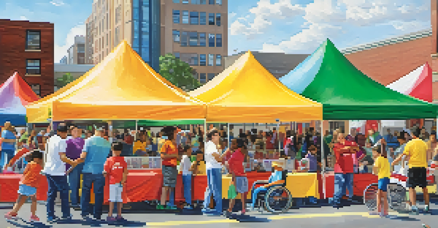 A lively outdoor community event in Jersey City, featuring families celebrating disability awareness with games and activities.
