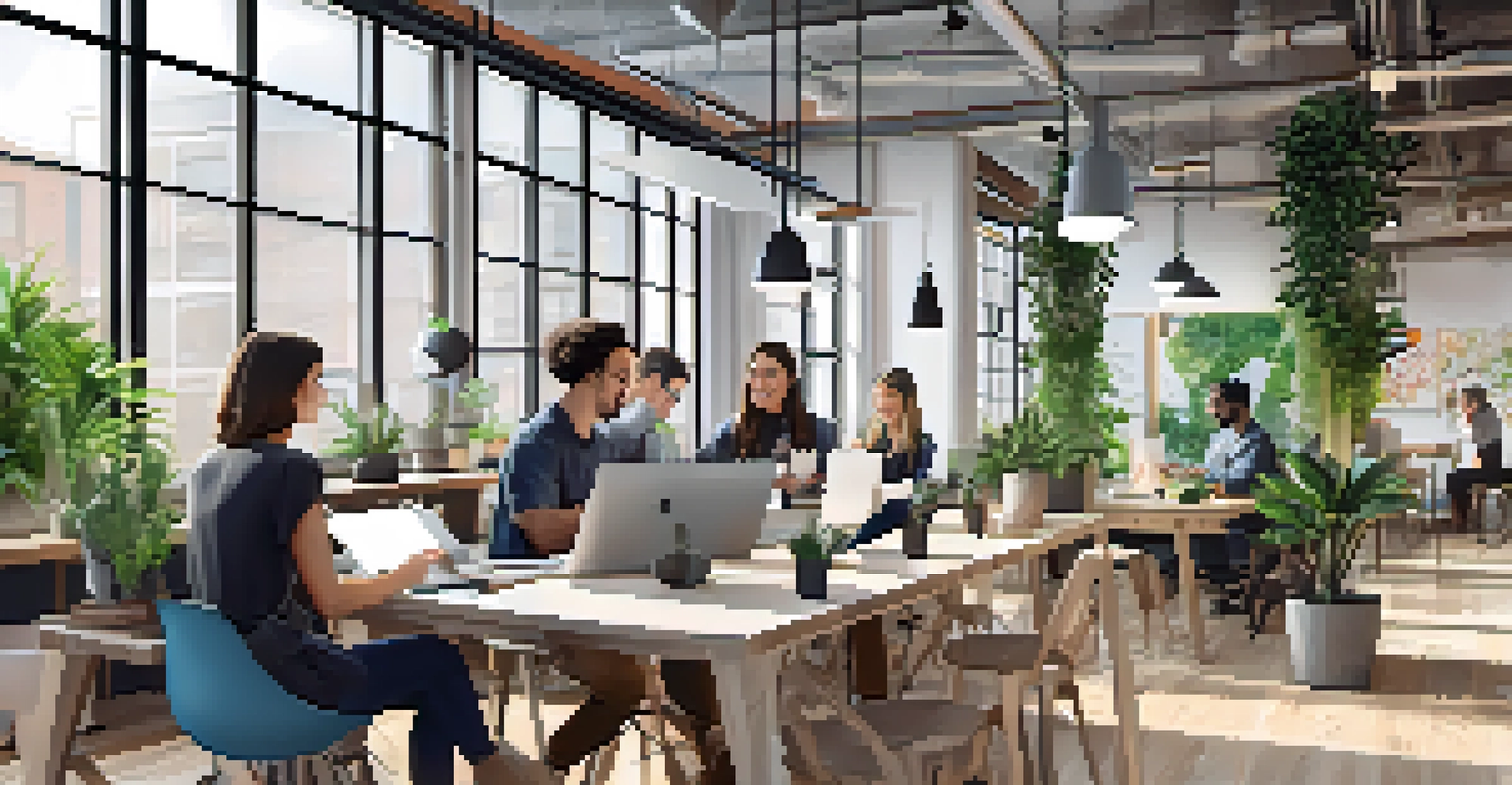 A modern co-working space in Jersey City with people working and collaborating.