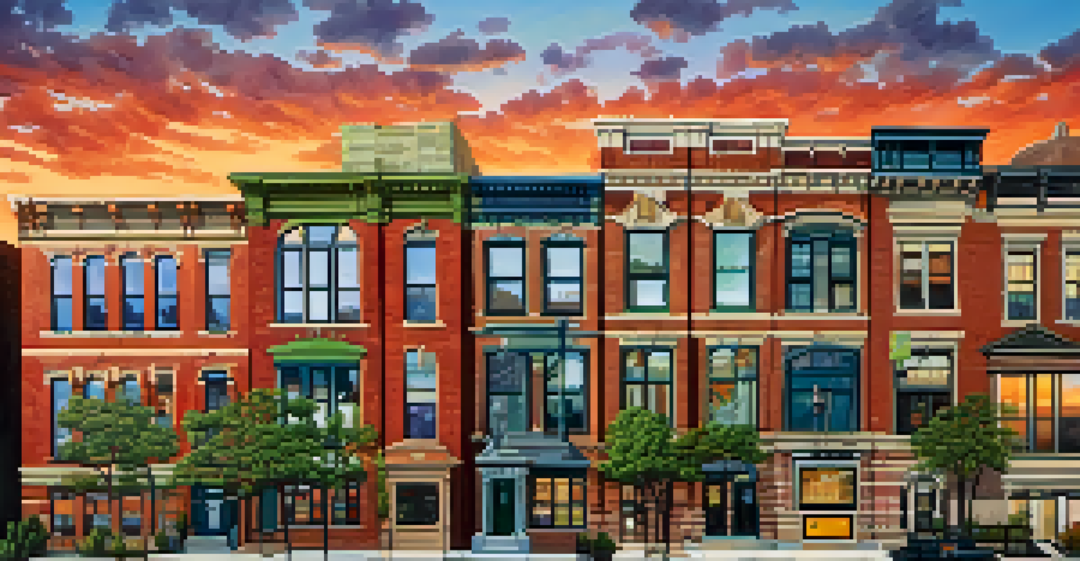 A vibrant collage showcasing Jersey City's historic buildings alongside modern developments against a sunset backdrop, symbolizing preservation and growth.