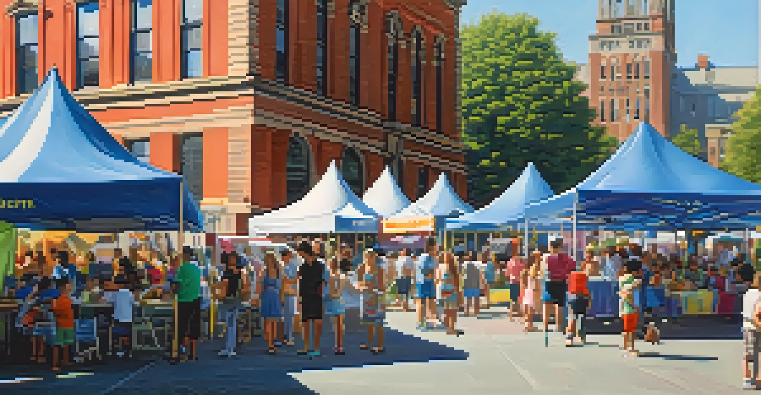 A lively outdoor community festival outside the Jersey City Museum with colorful tents and local artists.