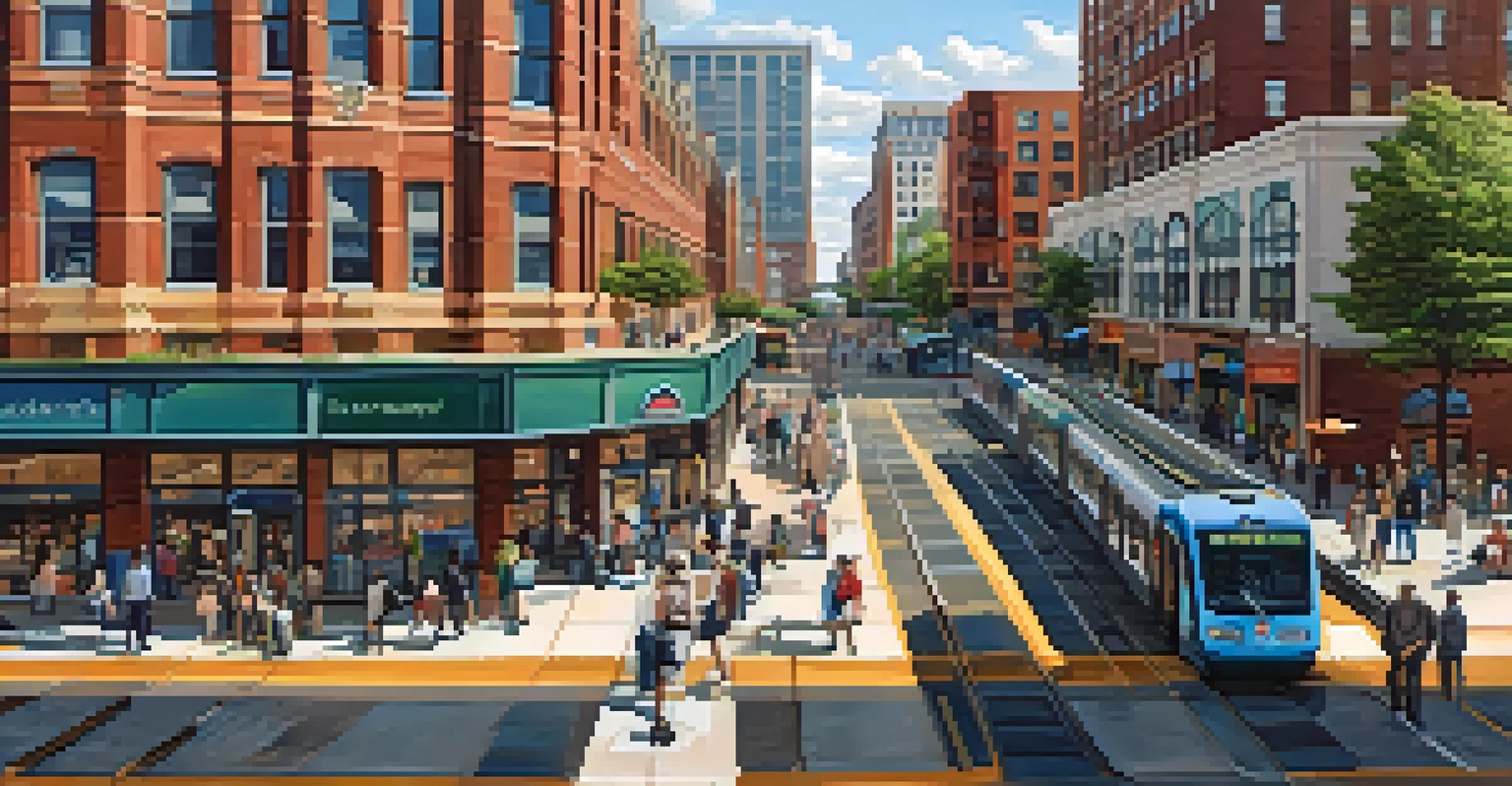 A busy transit hub in Jersey City with people and mixed-use buildings.