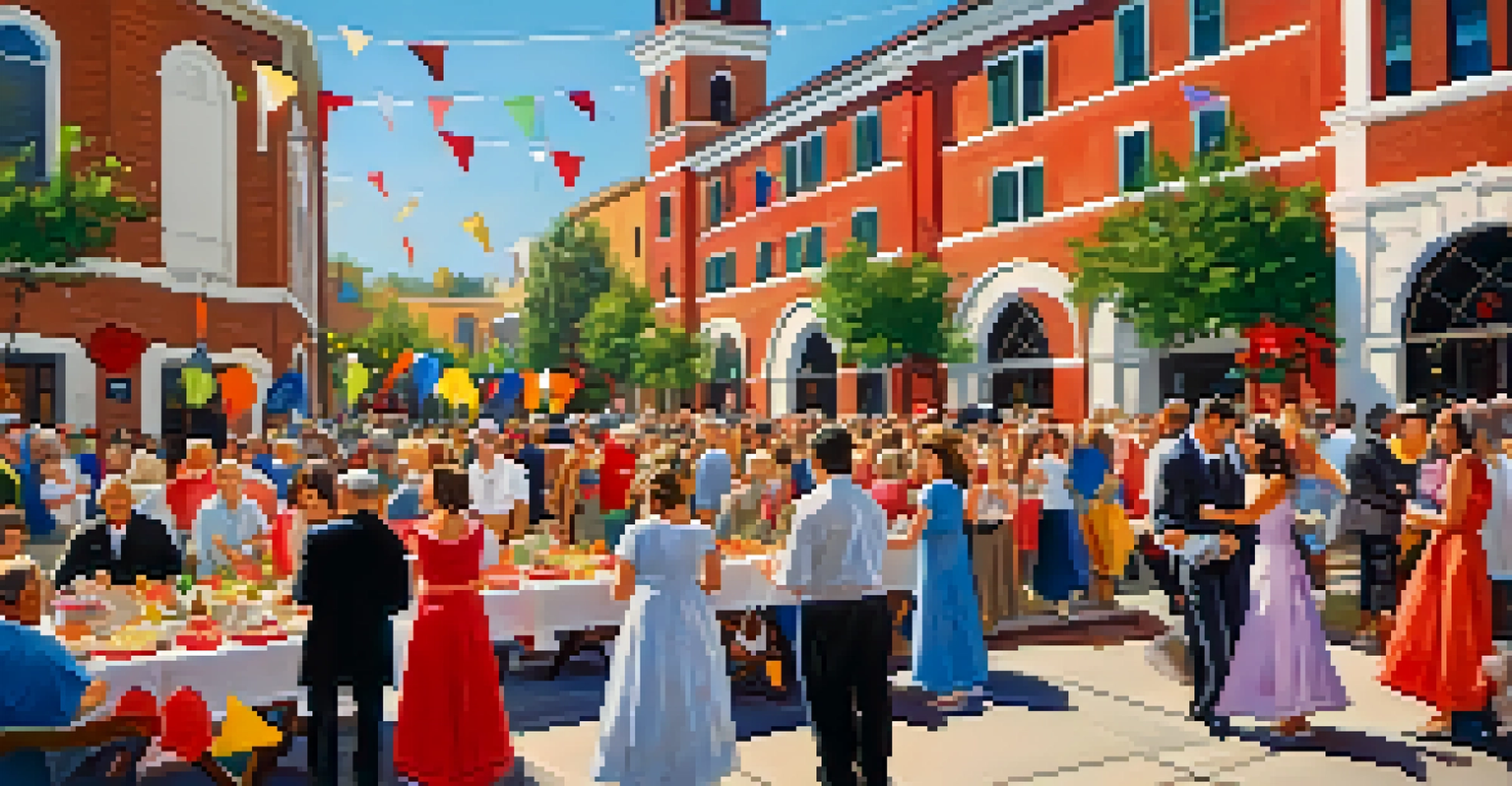 Cultural celebration at St. Ann's Church with people enjoying food and music.