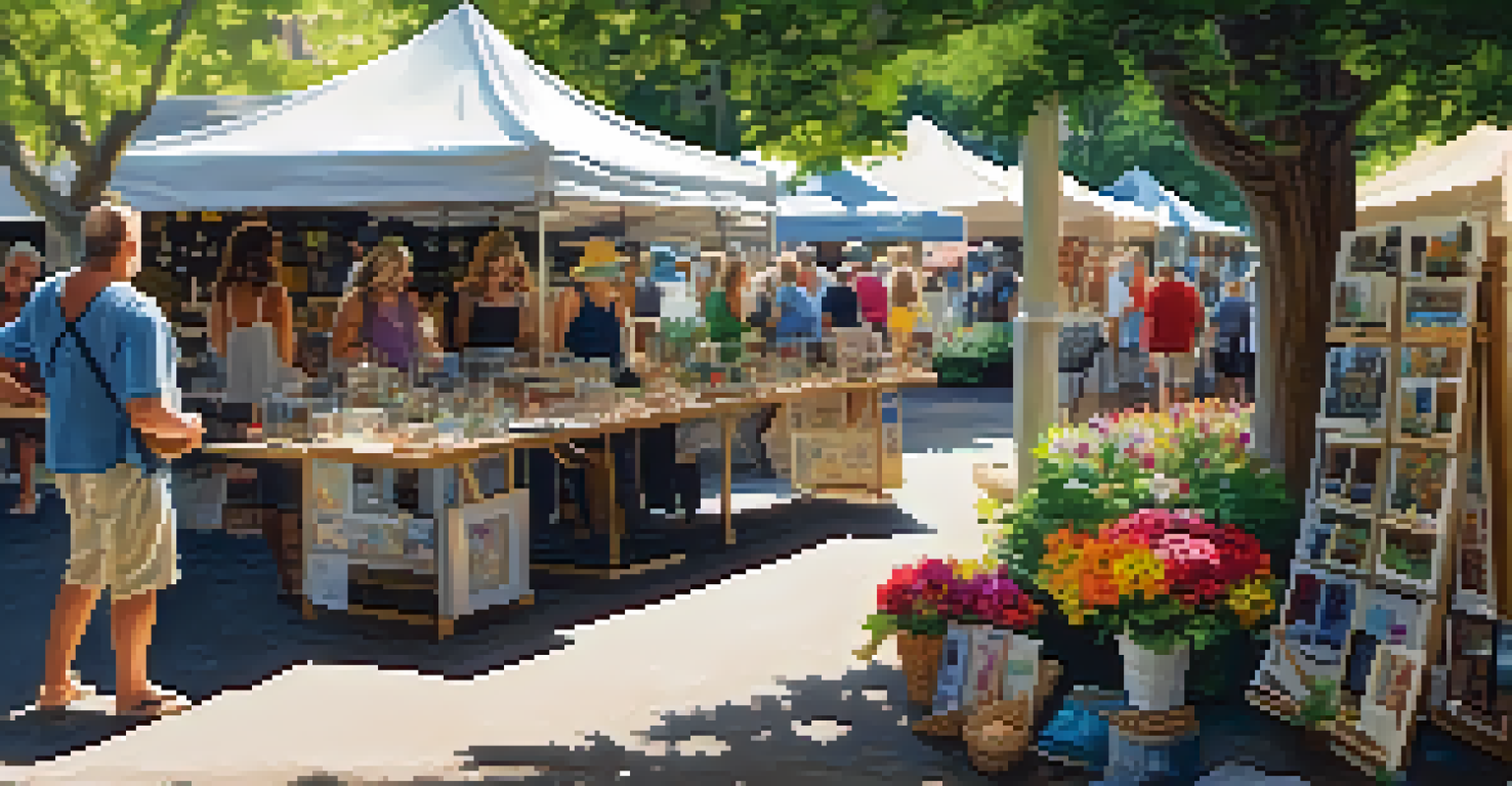 An artisan market in Hamilton Park featuring local artists and their handcrafted goods under a canopy of trees.