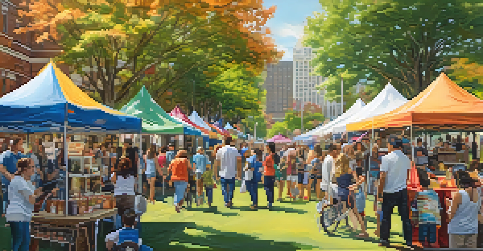 A community event in a park in Jersey City with people enjoying art, music, and food stalls.