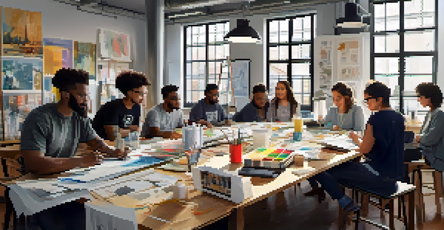 A workshop scene in Jersey City with professionals collaborating around a table filled with laptops and notebooks, in a well-lit room with large windows.