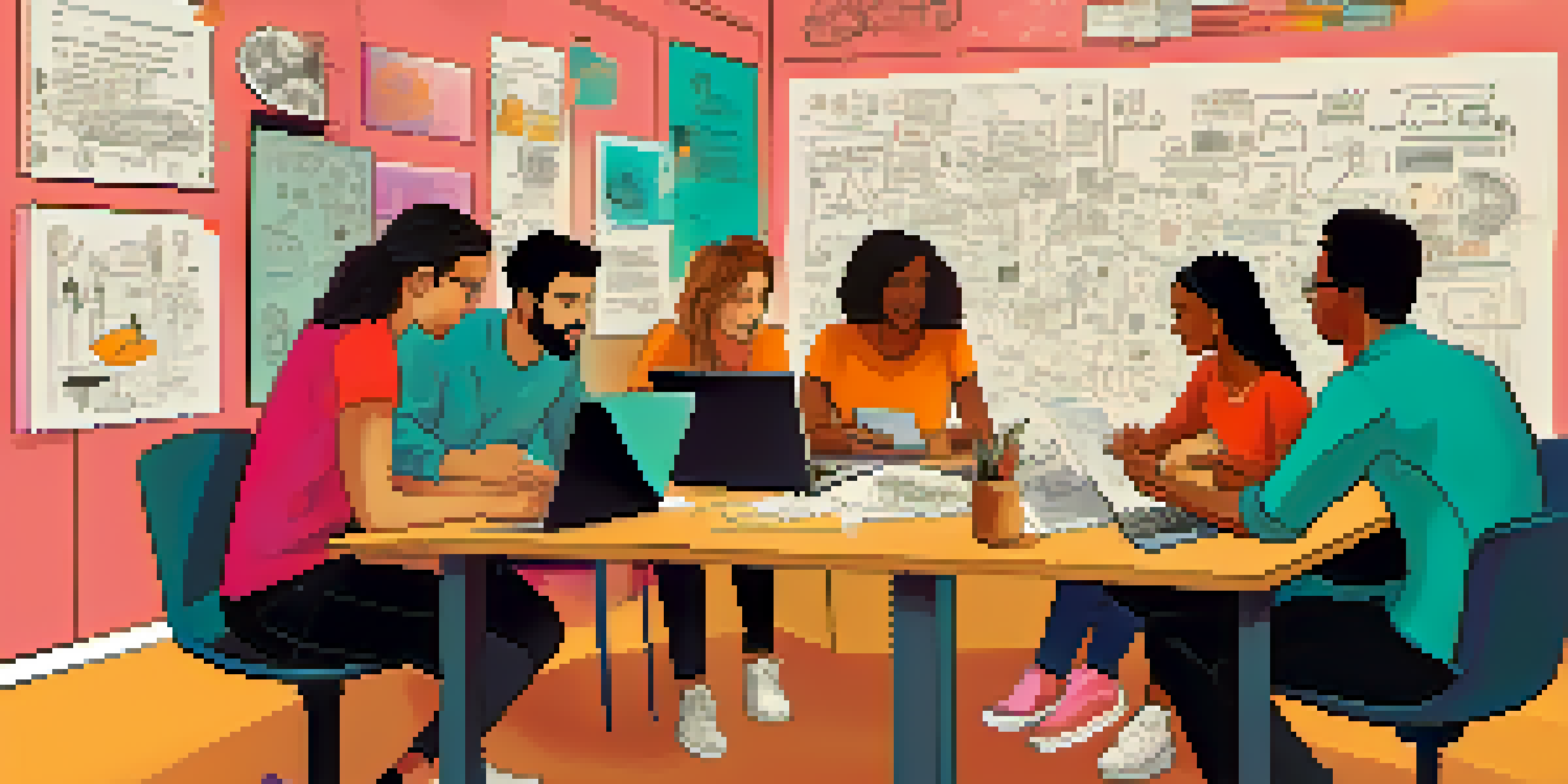 A close-up of a diverse group of startup founders brainstorming with sketches and digital devices around them.