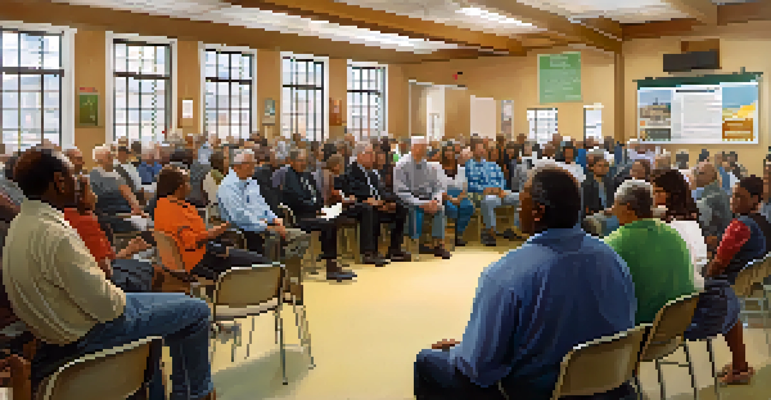 A community meeting focused on emergency preparedness, with residents discussing plans.
