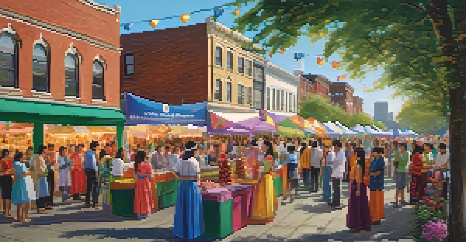 A vibrant cultural festival in Jersey City with booths, families participating in workshops, and colorful decorations showcasing language diversity.