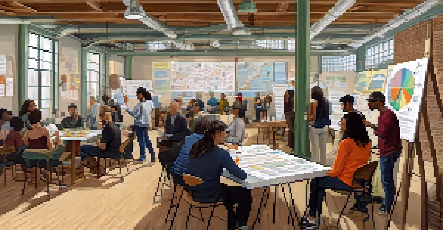 Residents participating in a community workshop focused on sustainable development in Jersey City, with charts and engaged discussions.