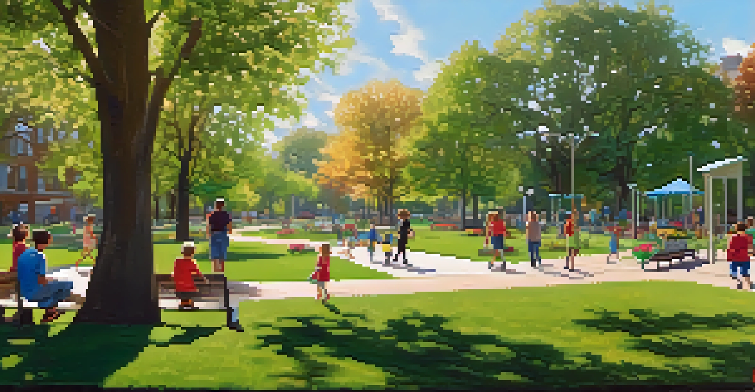 A family-friendly park scene in Berry Lane Park with children playing, flowers blooming, and a sunny atmosphere.