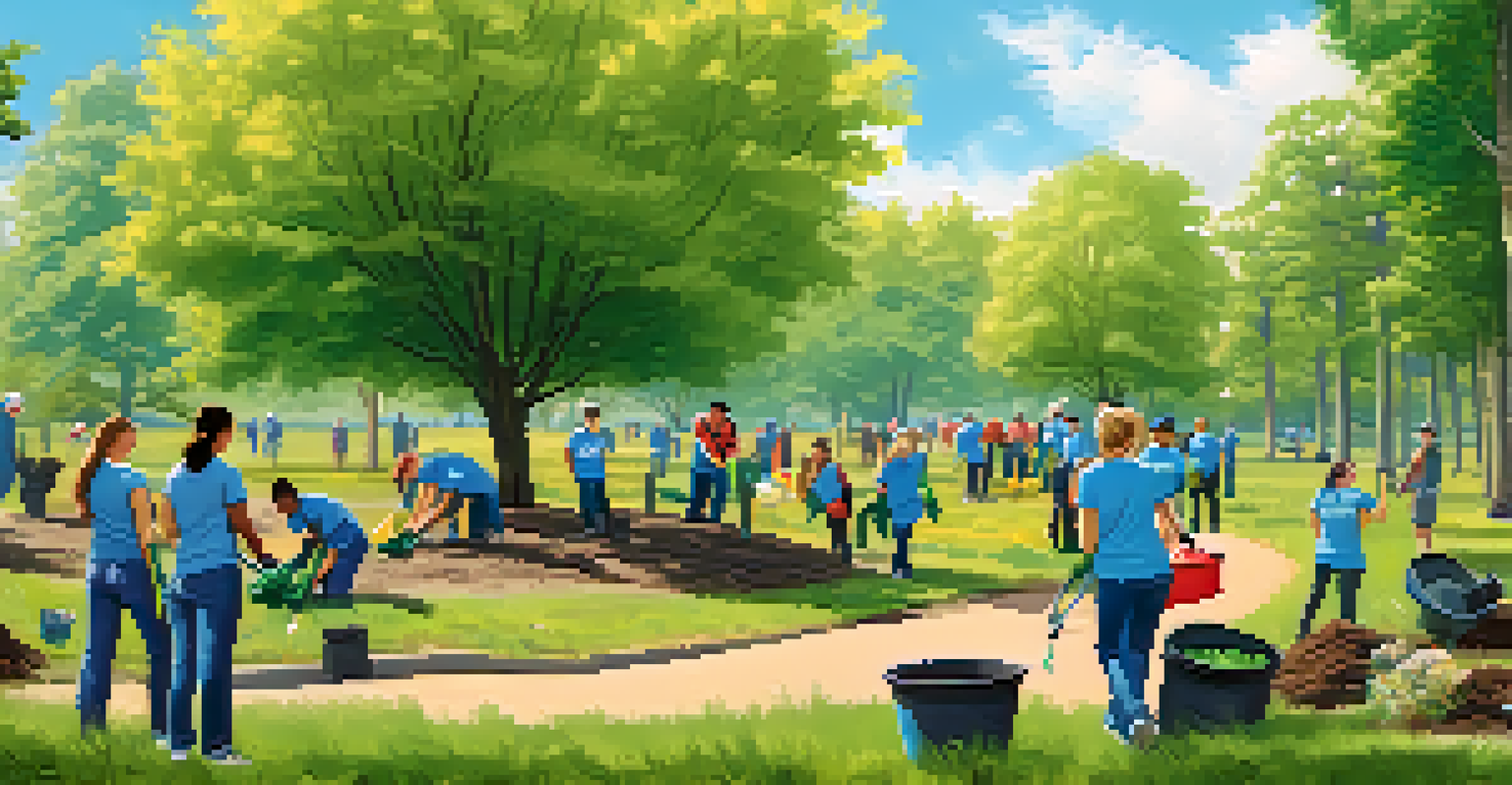 Volunteers cleaning up a park in Jersey City, engaging in teamwork and community service to enhance their environment.