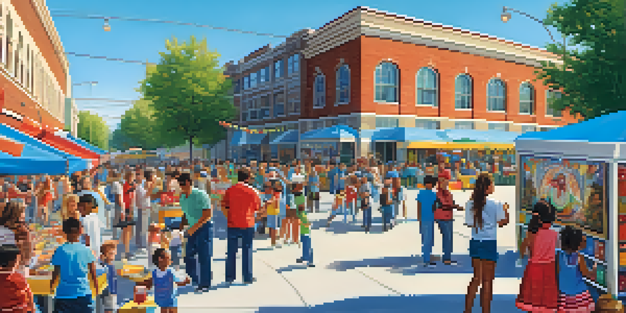 A lively community event outside a school, with parents and children participating in various activities.
