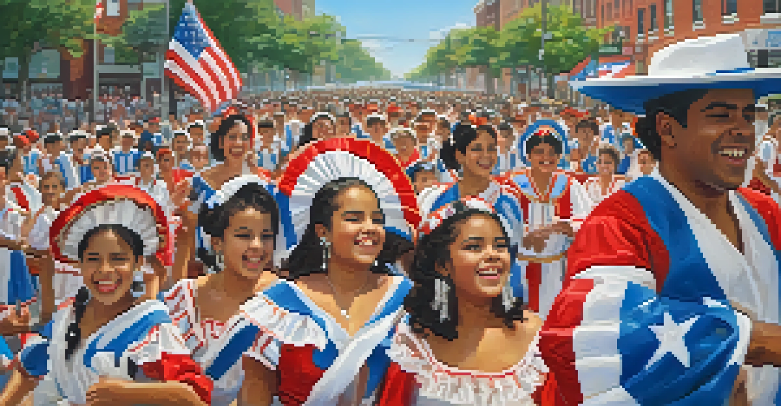 Close-up of young dancers in traditional costumes at the Jersey City Puerto Rican Day Parade, showcasing their joy and pride.