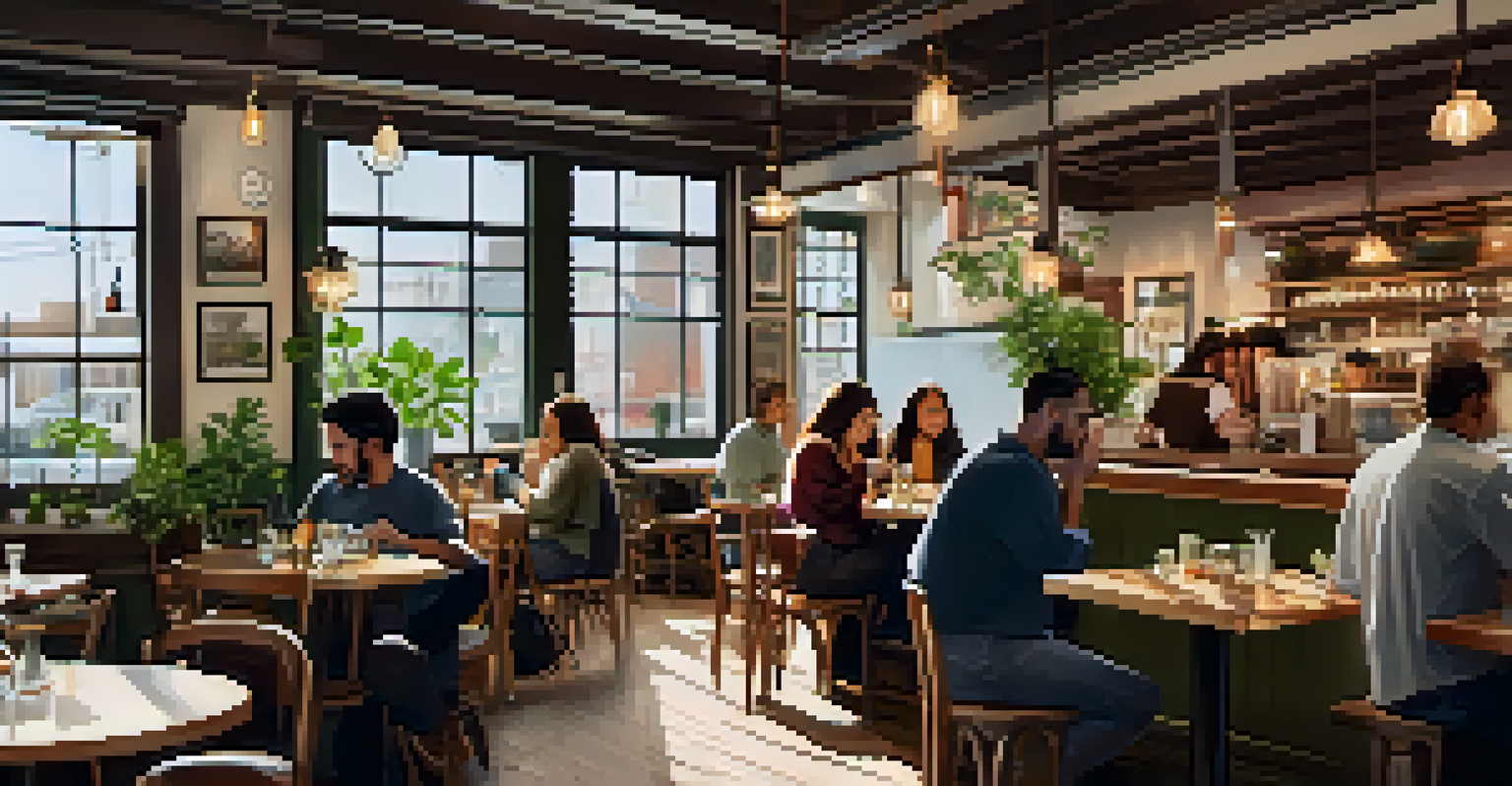 An inviting café in Jersey City with patrons enjoying their time, while influencers capture images of the ambiance and food.