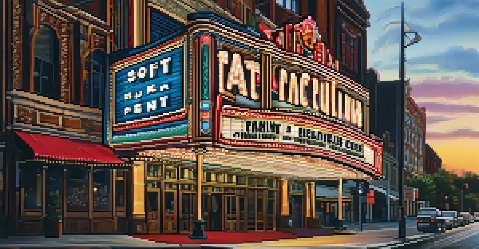 An intricate close-up of a historic theater marquee in Jersey City, showcasing vibrant colors and architectural details.