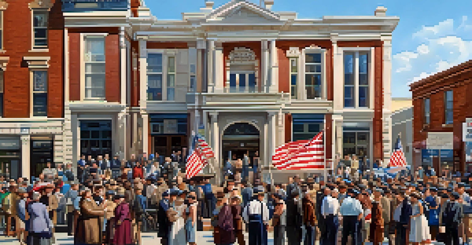 Residents of Jersey City engaging in a historical walking tour, gathered around a historian in front of a landmark building, promoting heritage preservation.