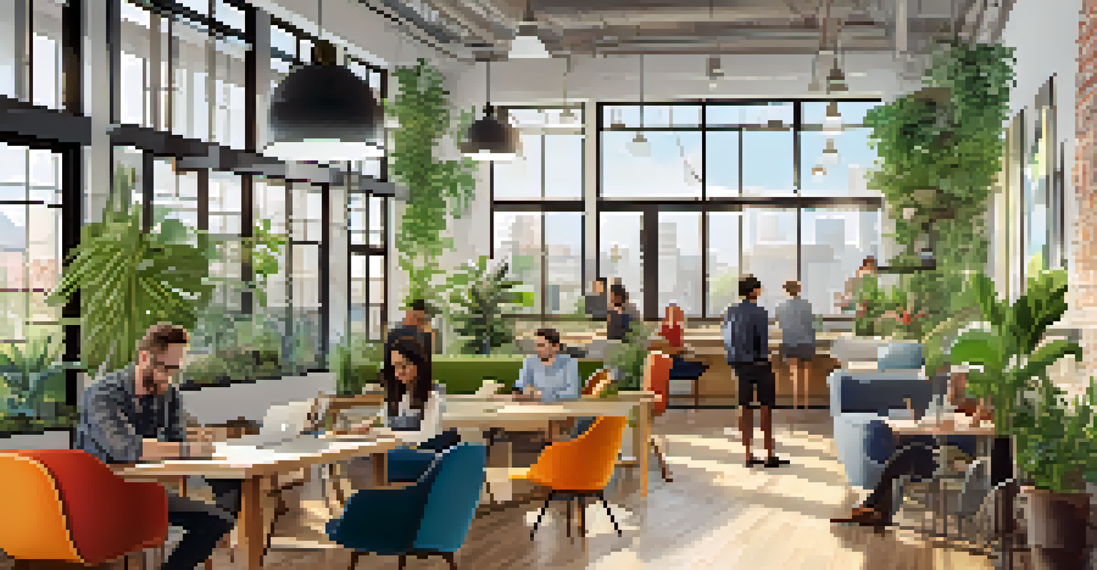A colorful co-working space at The Leap Forward, where diverse entrepreneurs collaborate in a bright and inviting environment.