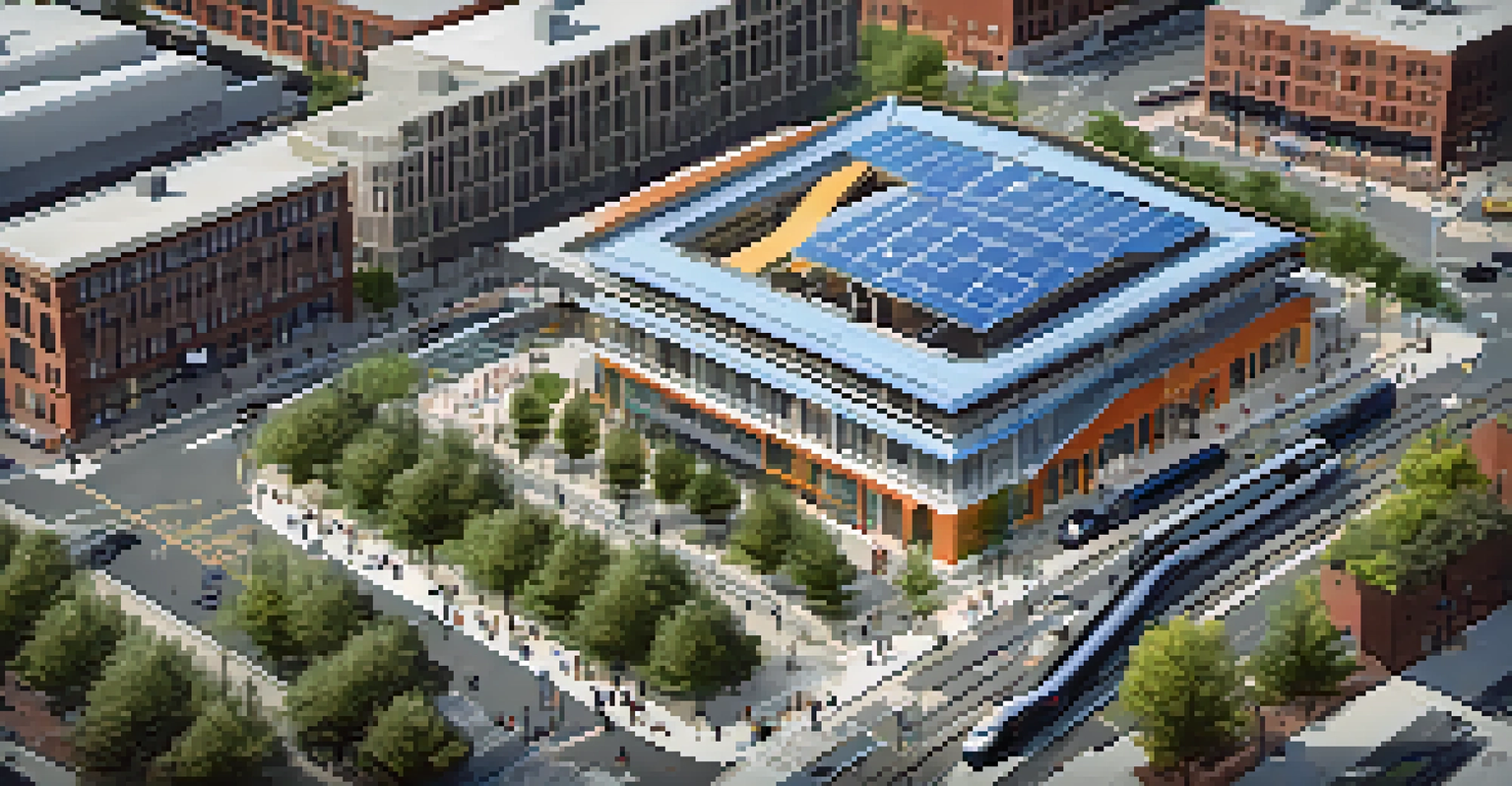 An aerial view of the Journal Square Transportation Center in Jersey City, showcasing various transit options and sustainable architectural features.