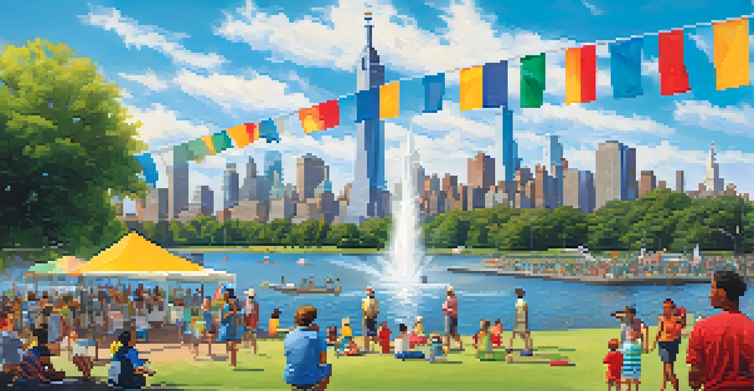 A lively summer event at Liberty State Park with families, art installations, and the Statue of Liberty in the background.