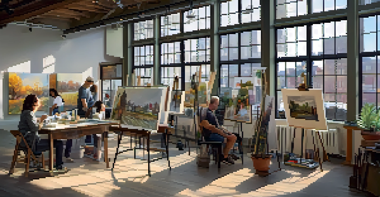Visitors exploring local artists' studios during the Jersey City Art & Studio Tour, engaging with artists and their artworks.