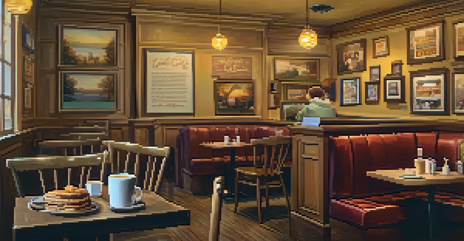 A cozy corner of Café Peanut with comfort food on a wooden table, warm lighting, and a friendly staff member serving coffee.