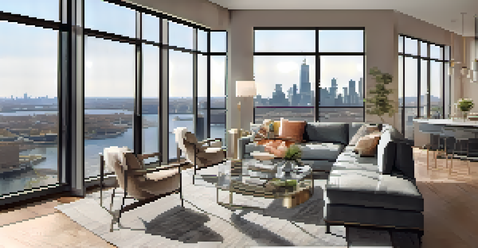 A modern apartment interior in Jersey City with stylish decor and city views.