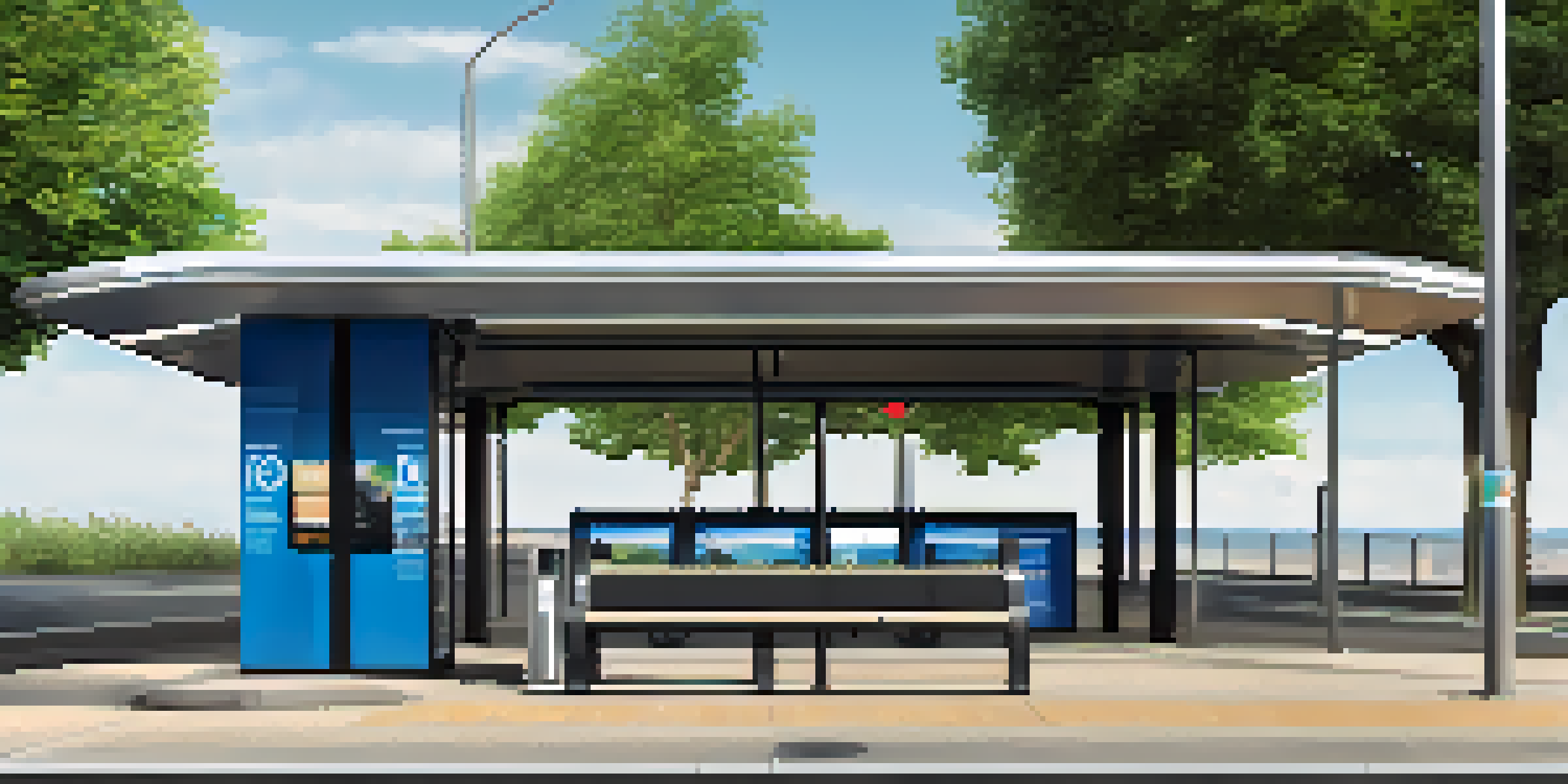 A modern bus stop in Jersey with a shelter, seating, and digital display for real-time information, designed to be accessible for everyone.