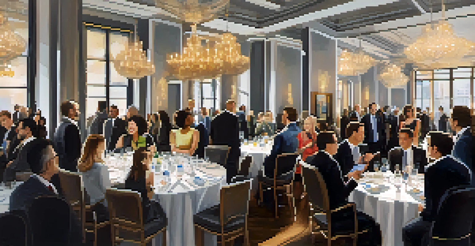 A networking event in Jersey City with professionals interacting in a stylish venue.