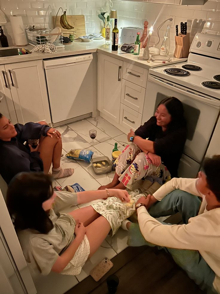 roommates kitchen cooking talking