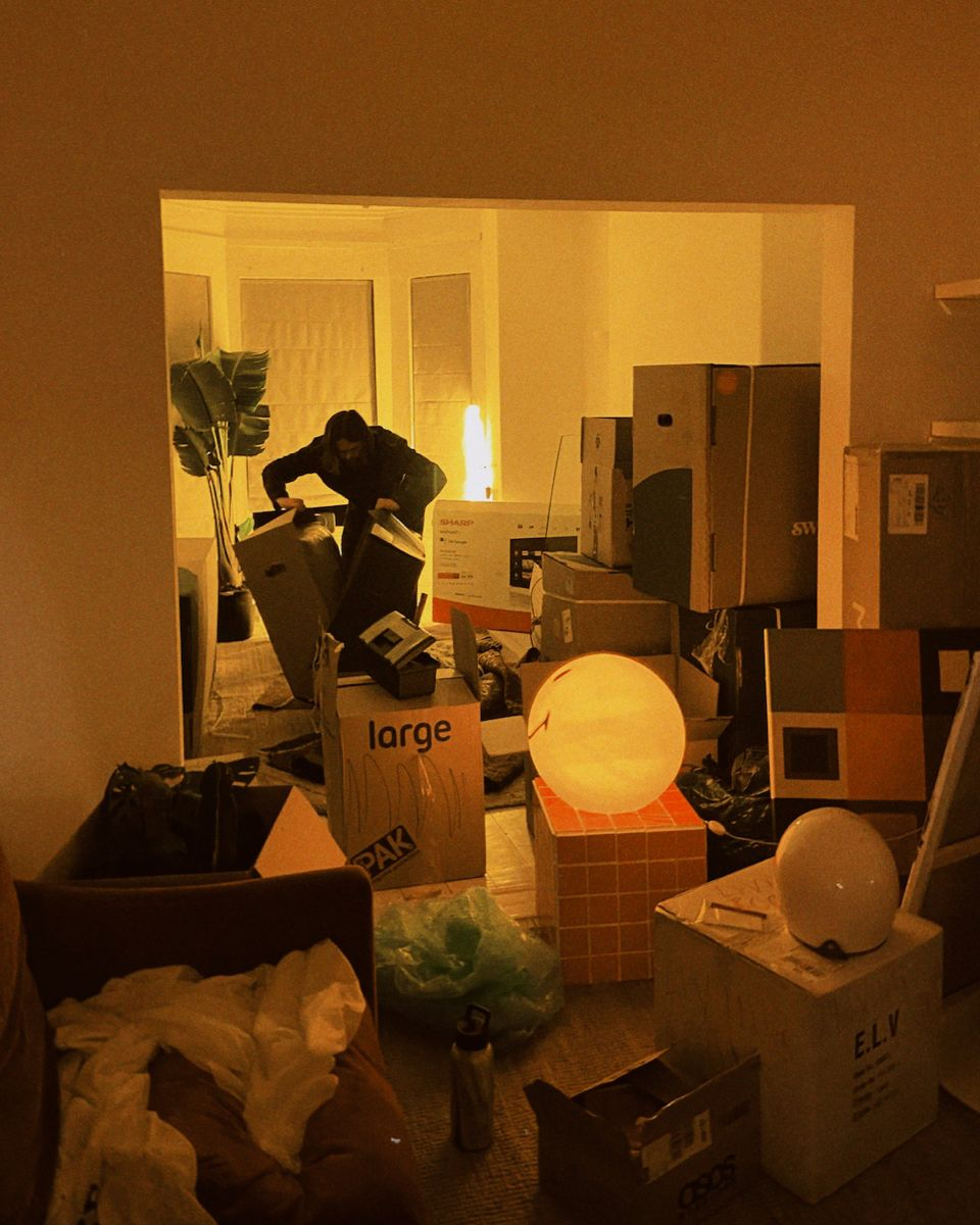 moving out first apartment boxes 