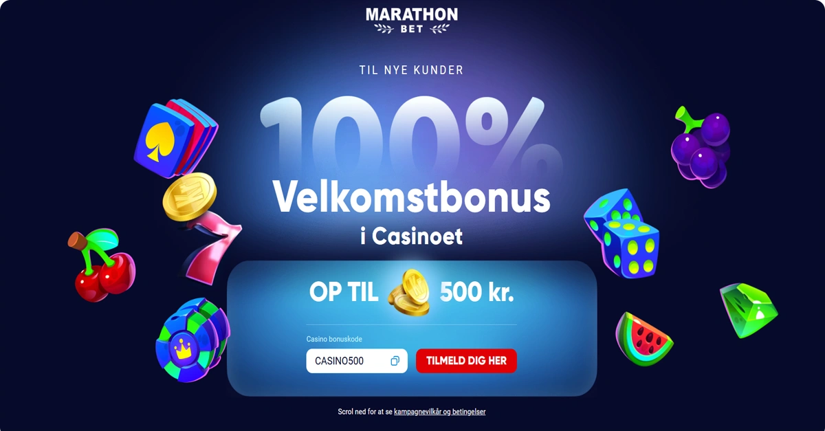 MarathonBet Casino Bonus → 100% Velkomstbonus op til 500 kr.